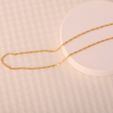 Collar Fino De Cobre Chapado En Oro 14K Para Mujer, Cadena Plana Y Elegante