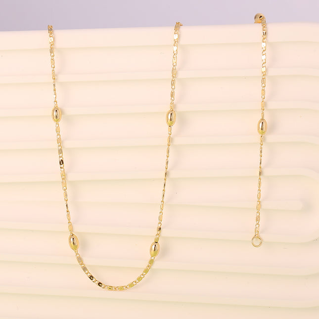 Collar Con Cuentas Ovaladas En Oro De 14K, Cadena Fina Diseño Elegante