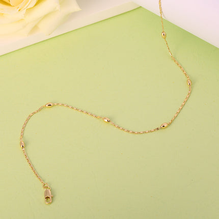 Collar Con Cuentas Ovaladas En Oro De 14K, Cadena Fina Diseño Elegante