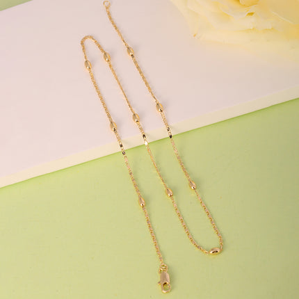 Collar Con Cuentas Ovaladas En Oro De 14K, Cadena Fina Diseño Elegante