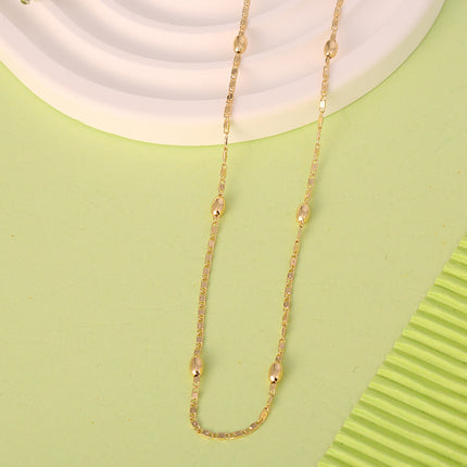 Collar Con Cuentas Ovaladas En Oro De 14K, Cadena Fina Diseño Elegante