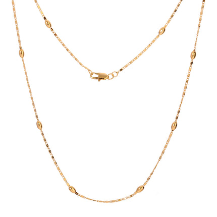 Collar Con Cuentas Ovaladas En Oro De 14K, Cadena Fina Diseño Elegante