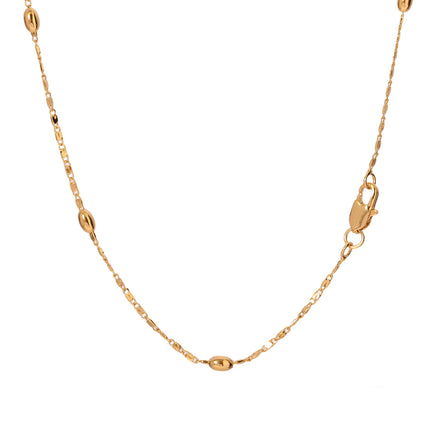 Collar Con Cuentas Ovaladas En Oro De 14K, Cadena Fina Diseño Elegante