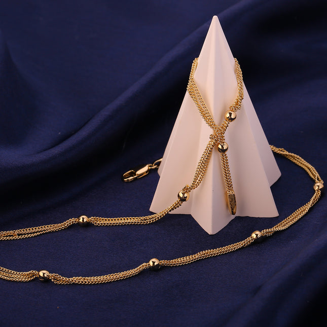 Collar De Oro 14K, Diseño De Múltiples Cadenas Finas Y Detalle De Bolas