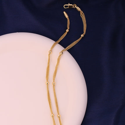 Collar De Oro 14K, Diseño De Múltiples Cadenas Finas Y Detalle De Bolas