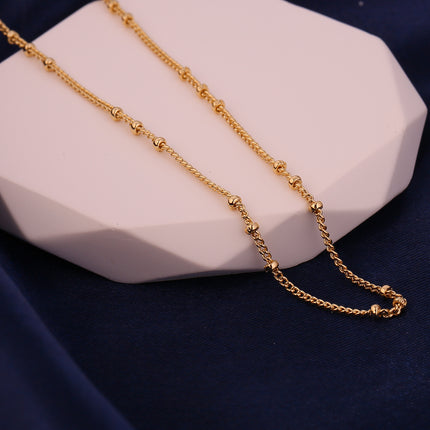 Collar De Cadena Espiral Con Cuentas De Oro 14K, Diseño Minimalista