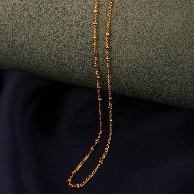 Collar De Cadena Espiral Con Cuentas De Oro 14K, Diseño Minimalista