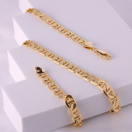 Collar Dorado Plano De Nariz Cadena De Cobre Chapada En Oro De 14K