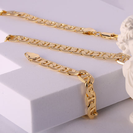 Collar Dorado Plano De Nariz Cadena De Cobre Chapada En Oro De 14K
