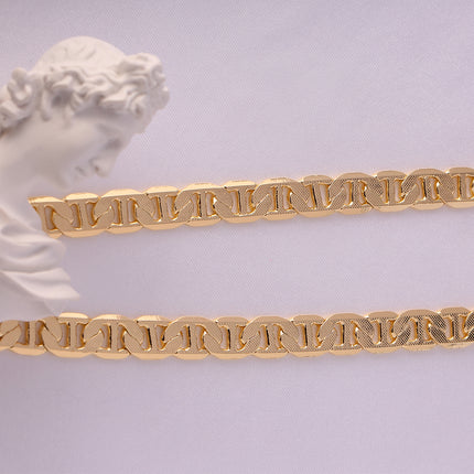 Collar Dorado Plano De Nariz Cadena De Cobre Chapada En Oro De 14K