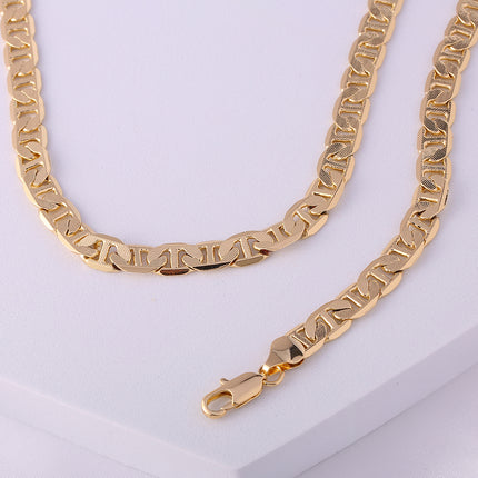 Collar Dorado Plano De Nariz Cadena De Cobre Chapada En Oro De 14K