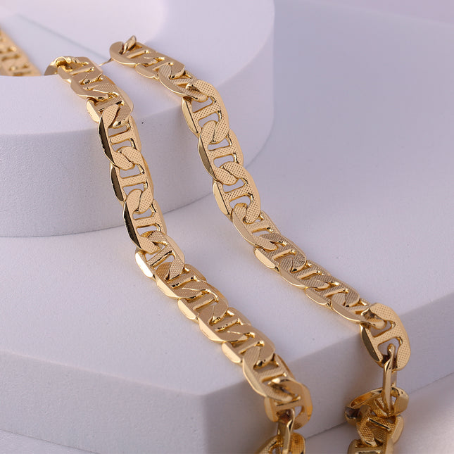 Collar Dorado Plano De Nariz Cadena De Cobre Chapada En Oro De 14K