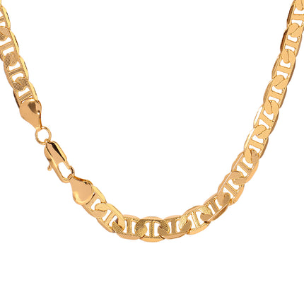 Collar Dorado Plano De Nariz Cadena De Cobre Chapada En Oro De 14K