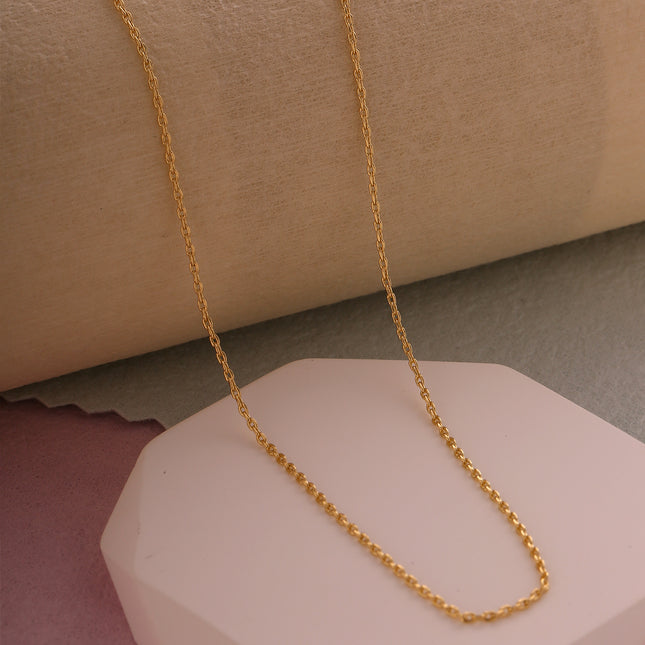 Collar De Cadena Fina Para Mujer Con Diseño Simple, Cobre Chapado En 14K
