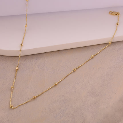 Collar De Cadena Elegante Con Cuentas De Bolitas En Oro De 14K
