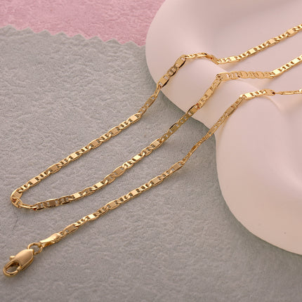 Collar Clásico De Cadena Lisa 14K, Diseño Con Dos Tipos Hebilla De Cadena