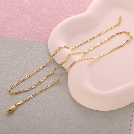 Collar Clásico De Cadena Lisa 14K, Diseño Con Dos Tipos Hebilla De Cadena