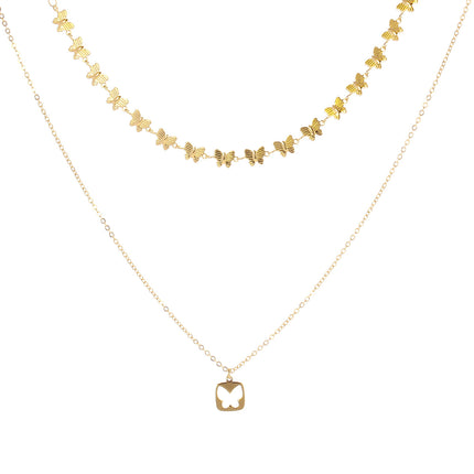 Collar De Dos Capas Con Colgante De Mariposa Calada, Cadena De Clavícula