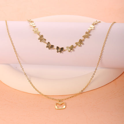 Collar De Dos Capas Con Colgante De Mariposa Calada, Cadena De Clavícula