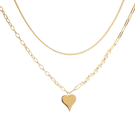 Collar De Capas Con Colgante De Corazón Dorado 14K Chapado En Cobre