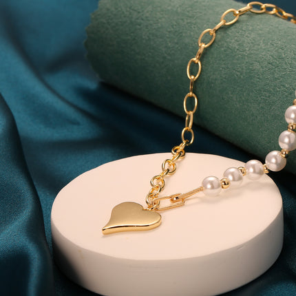 Collar De Capas Con Colgante De Corazón Dorado 14K Chapado En Cobre