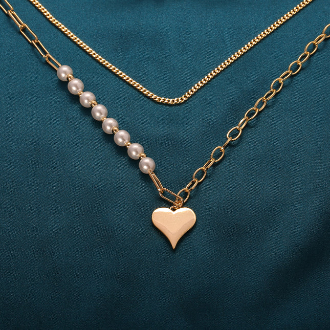 Collar De Capas Con Colgante De Corazón Dorado 14K Chapado En Cobre