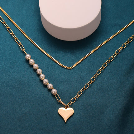 Collar De Capas Con Colgante De Corazón Dorado 14K Chapado En Cobre