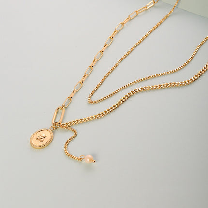 Collar Con Cadena Geométrica Oro 14K, Colgante De Oso Y Perla Para Mujer
