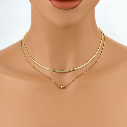 Collar De Doble Capa De Cadena Plana Redonda De Serpiente Con Bolas De Acero