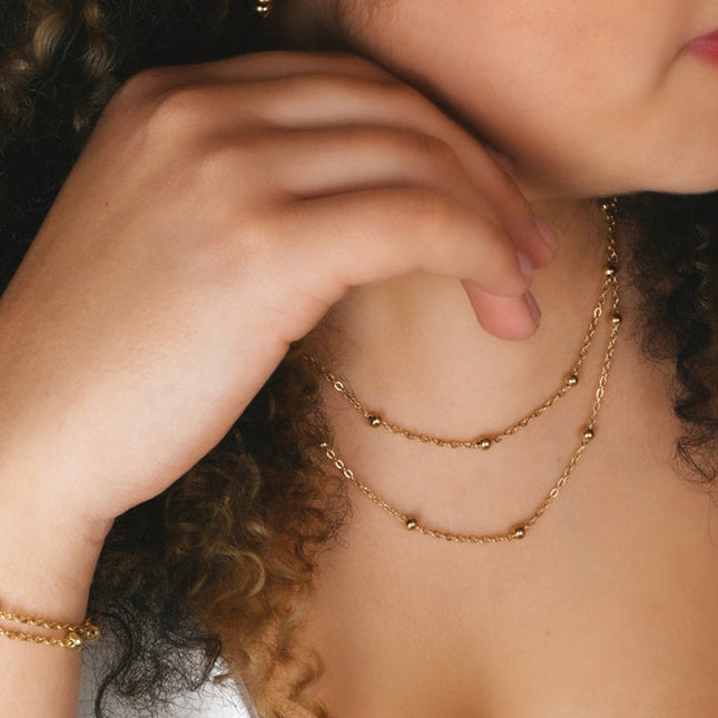 Collar De Acero Inoxidable De Cadena De Doble Capa Con Bolas Redondas Sencillo