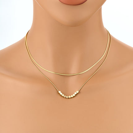 Collar De Doble Capa De Cadena Plana Redonda De Serpiente Con Colgante De Dado