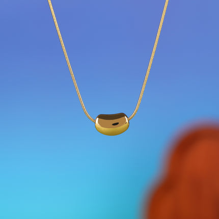 Collar Sencillo De Cadena de Serpiente Fina De Acero Inoxidable Con Colgante De Frijol Dorado