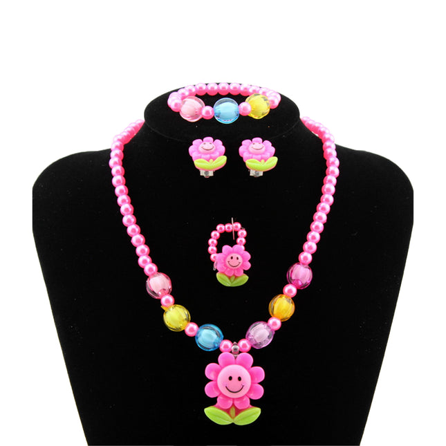 Conjunto De Joyería Infantil De Girasol, Collar, Pulsera, Aretes Y Anillo