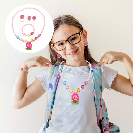 Conjunto De Joyería Infantil De Girasol, Collar, Pulsera, Aretes Y Anillo