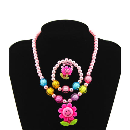 Conjunto De Joyería Infantil De Girasol, Collar, Pulsera, Aretes Y Anillo