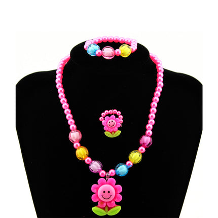 Conjunto De Joyería Infantil De Girasol, Collar, Pulsera, Aretes Y Anillo