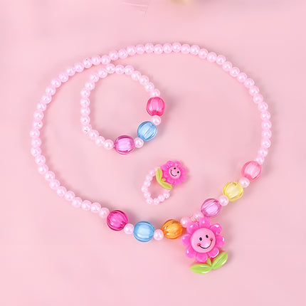 Conjunto De Joyería Infantil De Girasol, Collar, Pulsera, Aretes Y Anillo