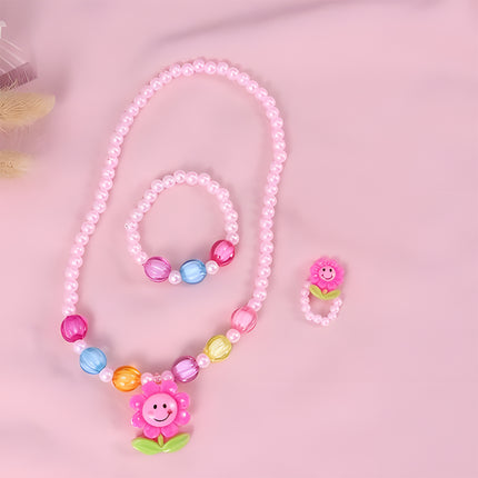 Conjunto De Joyería Infantil De Girasol, Collar, Pulsera, Aretes Y Anillo