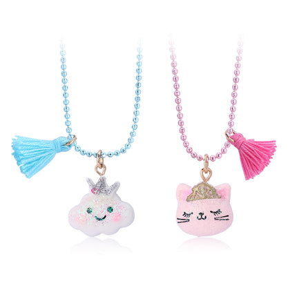 Collar Para Niños De Gato Y Nube, Colgante De Resina Con Flecos