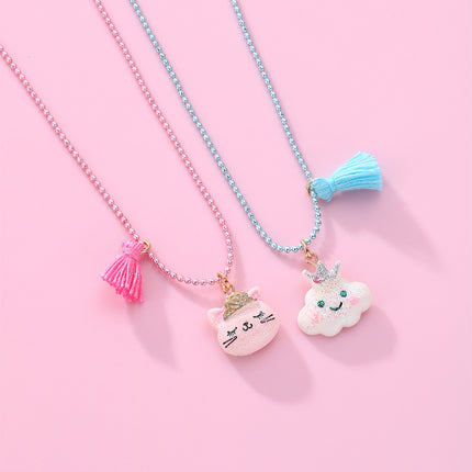 Collar Para Niños De Gato Y Nube, Colgante De Resina Con Flecos