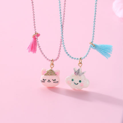 Collar Para Niños De Gato Y Nube, Colgante De Resina Con Flecos