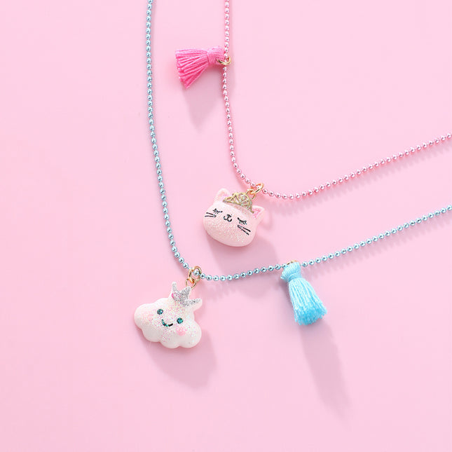 Collar Para Niños De Gato Y Nube, Colgante De Resina Con Flecos