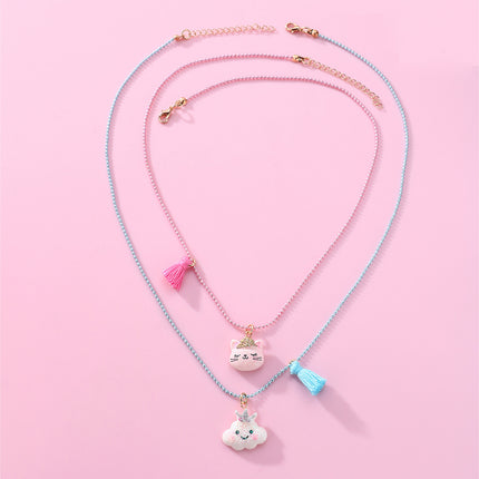 Collar Para Niños De Gato Y Nube, Colgante De Resina Con Flecos