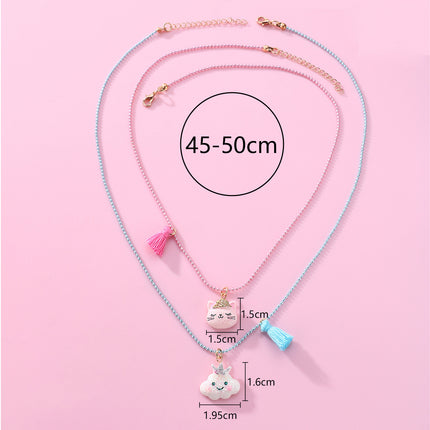 Collar Para Niños De Gato Y Nube, Colgante De Resina Con Flecos