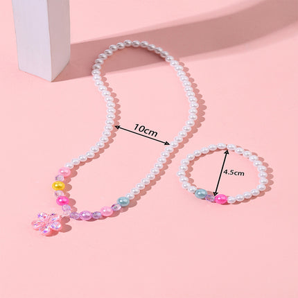 Conjunto De Pulsera Y Collar De Perlas Acrílicas Con Colgante De Flor