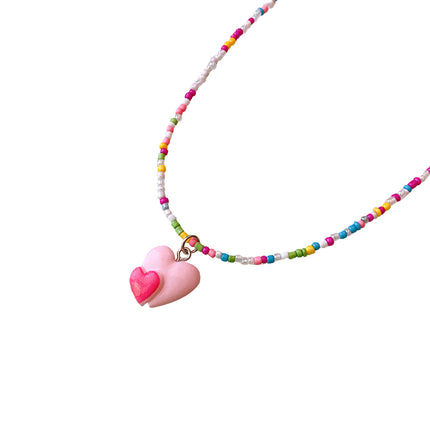 Collar Infantil De Cuentas Multicolor Con Diseño De Corazón
