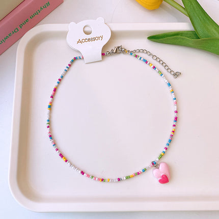 Collar Infantil De Cuentas Multicolor Con Diseño De Corazón