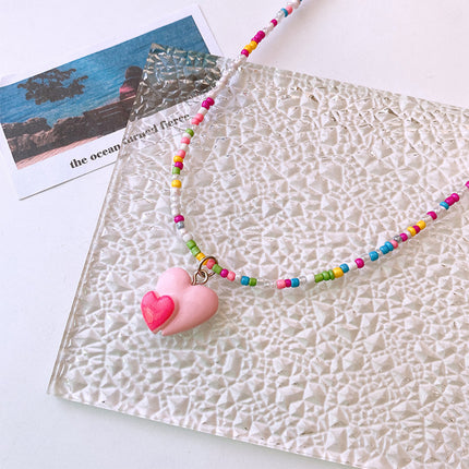 Collar Infantil De Cuentas Multicolor Con Diseño De Corazón