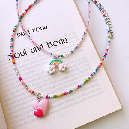 Collar Infantil De Cuentas Multicolor Con Diseño De Corazón