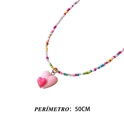 Collar Infantil De Cuentas Multicolor Con Diseño De Corazón